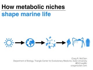 How metabolic niches
shape marine life
Craig R. McClain
Department of Biology, Triangle Center for Evolutionary Medicine, Duke University
@DrCraigMc
craigmcclain.com
 