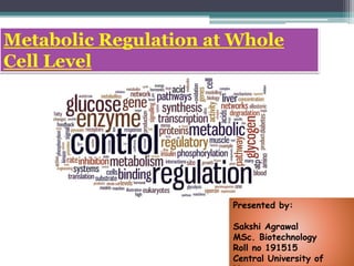 Metabolic Regulation at Whole
Cell Level
Presented by:
Sakshi Agrawal
MSc. Biotechnology
Roll no 191515
Central University of
 