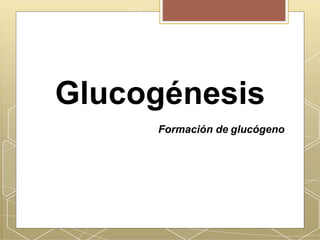 Glucogénesis
Formación de glucógeno
 