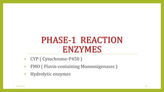 PHASE-1 REACTION
ENZYMES
 CYP ( Cytochrome-P450 )
 FMO ( Flavin-containing Monooxigenases )
 Hydrolytic enzymes
04-Jan-14 16
 