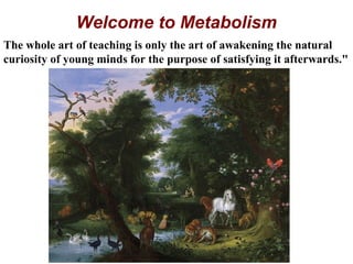 Welcome to Metabolism
The whole art of teaching is only the art of awakening the natural
curiosity of young minds for the purpose of satisfying it afterwards."
 