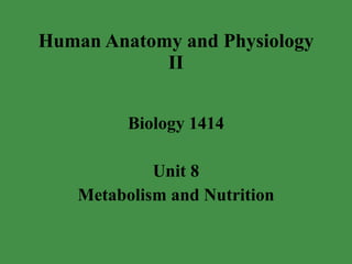 Human Anatomy and Physiology II Biology 1414 Unit 8 Metabolism and Nutrition 