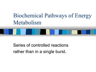 Biochemical Pathways of Energy Metabolism Series of controlled reactions   rather than in a single burst . 