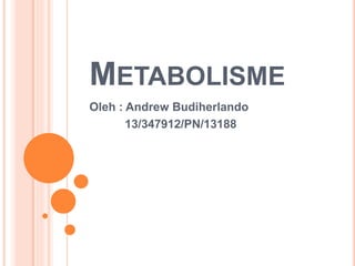 METABOLISME
Oleh : Andrew Budiherlando
13/347912/PN/13188
 