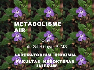 METABOLISME
AIR
             Oleh :
    dr. Sri Hidayati S, MS
LABORATORIUM BIOKIMIA
FAKULTAS KEDOKTERAN
      UNIBRAW
 