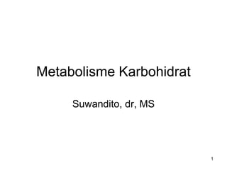 Metabolisme Karbohidrat
Suwandito, dr, MS
1
 