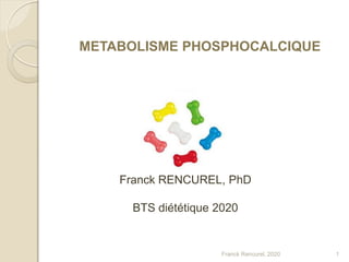 METABOLISME PHOSPHOCALCIQUE
Franck RENCUREL, PhD
BTS diététique 2020
1Franck Rencurel, 2020
 