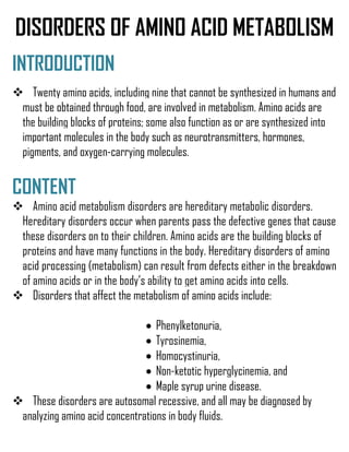 Disorders of amino acid metabolism | PDF