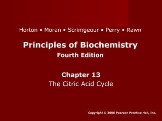 Principles of Biochemistry
Fourth Edition
Chapter 13
The Citric Acid Cycle
Copyright © 2006 Pearson Prentice Hall, Inc.
Horton • Moran • Scrimgeour • Perry • Rawn
 