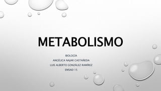 METABOLISMO
BIOLOGÍA
ANGÉLICA NAJAR CASTAÑEDA
LUIS ALBERTO GONZÁLEZ RAMÍREZ
EMSAD 15
 