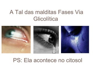 A Tal das malditas Fases Via
         Glicolítica




 PS: Ela acontece no citosol
 