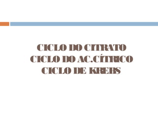 CICLO DO CITRATO
CICLO DO AC.CÍTRICO
  CICLO DE KREBS
 