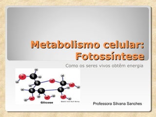 Metabolismo celular:Metabolismo celular:
FotossínteseFotossíntese
Como os seres vivos obtêm energia
Professora Silvana Sanches
 
