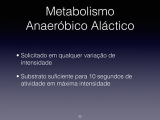 Metabolismo Aeróbico
• Glicogênio
• Glicose
• Ácidos Graxos Livres
• Aminoácidos
38
Não
- Apenas em atividades físicas mui...