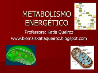 METABOLISMO ENERGÉTICO Professora: Katia Queiroz www.biomaiskatiaqueiroz.blogspot.com 