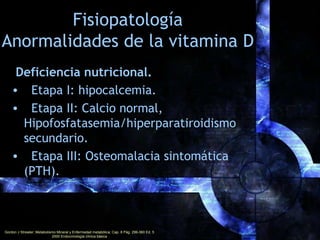 Anormalidades de la vitamina D
Resistencia periférica
• Mutación del VDR: Rasgo
autosómico recesivo.
Raquitismo grave,
hip...