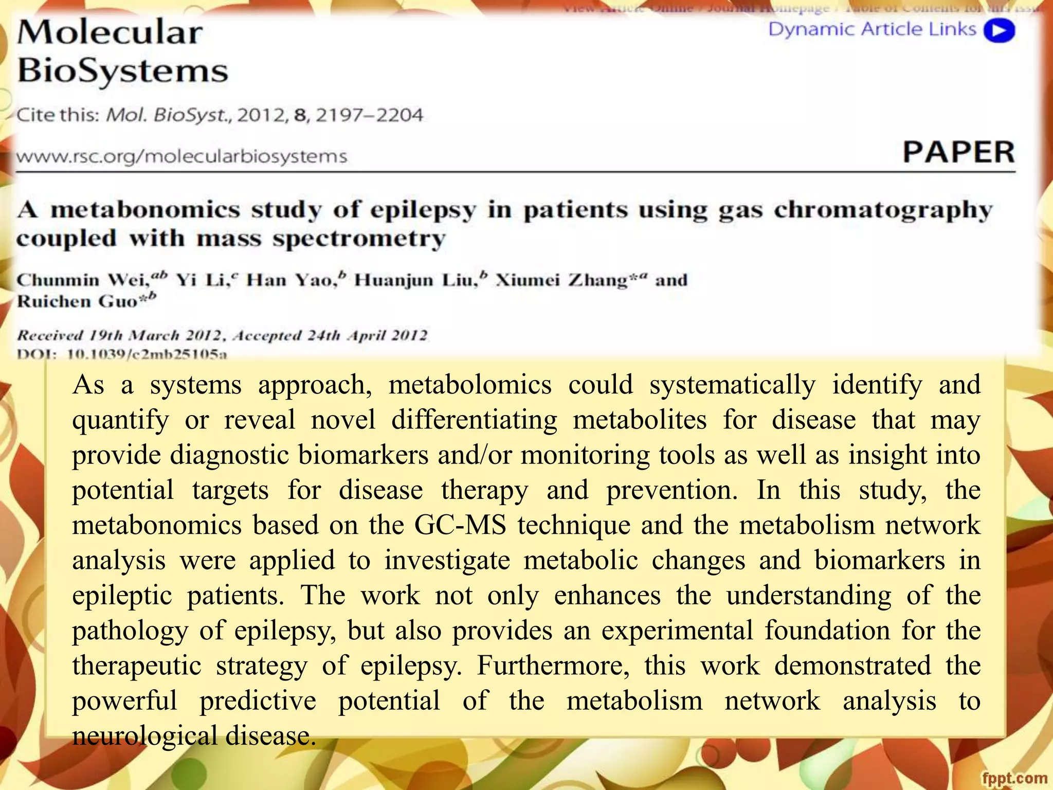 Metabolomics- concepts and applications