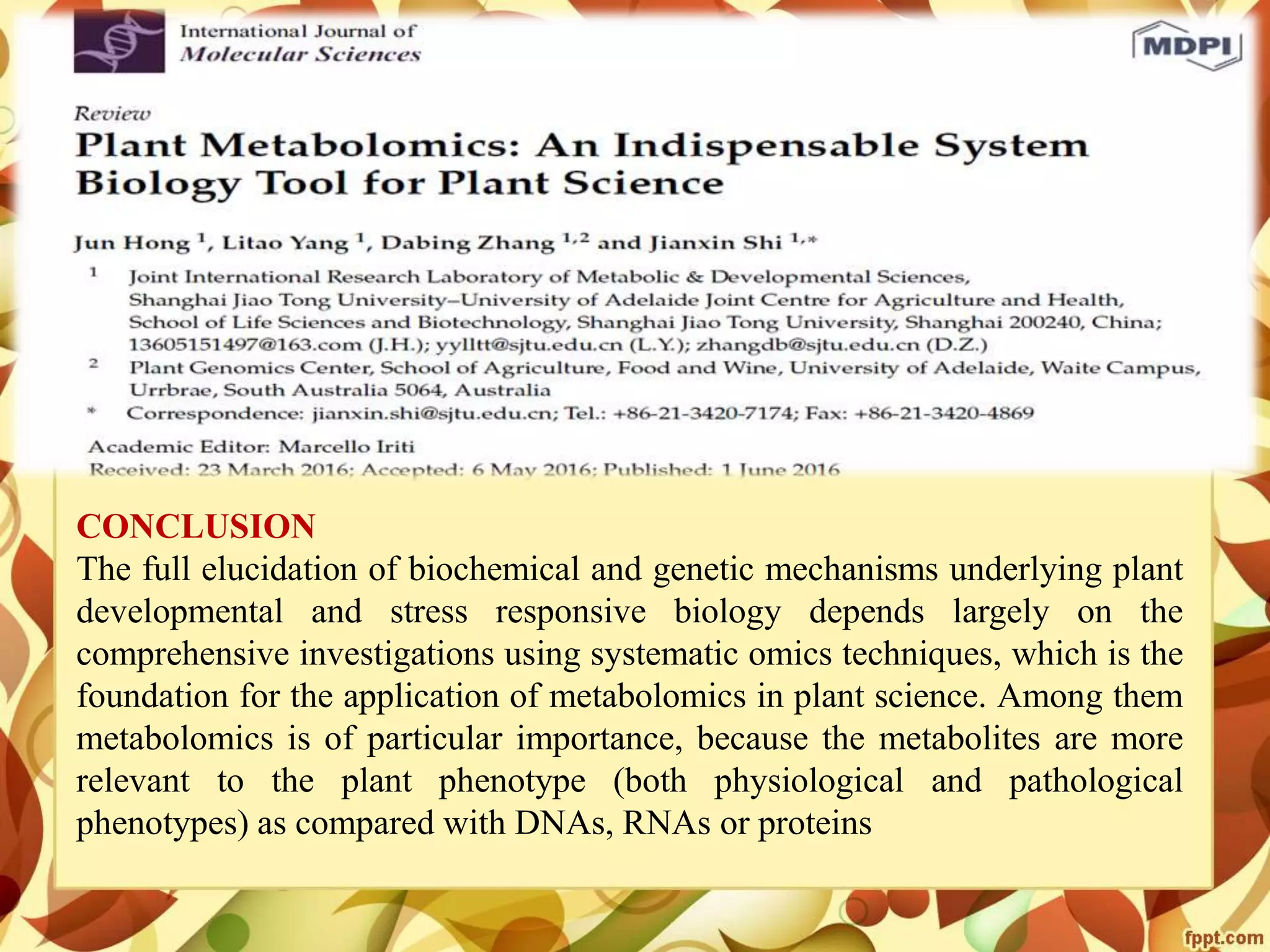 Metabolomics- concepts and applications