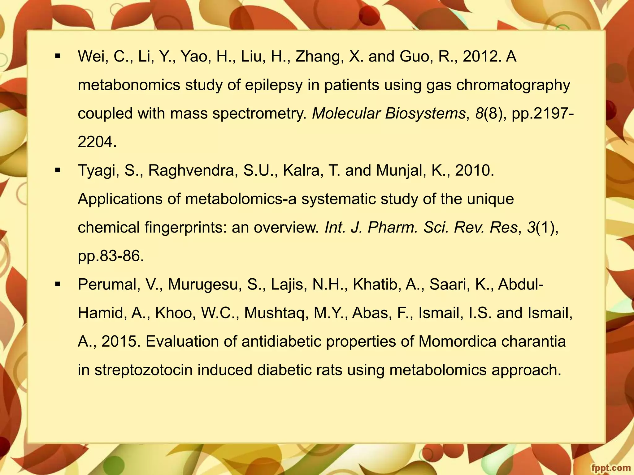 Metabolomics- concepts and applications