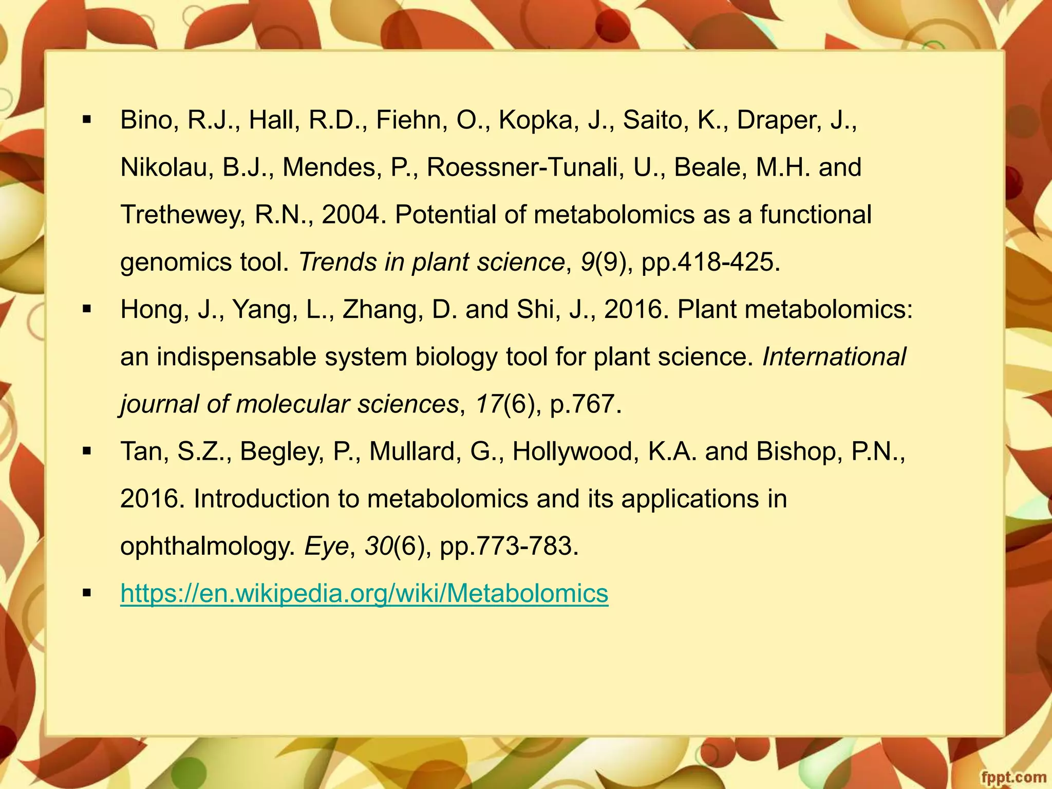 Metabolomics- concepts and applications