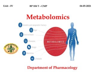 Metabolomics
Department of Pharmacology
BP 104 T – CMP
Unit - IV 04-05-2021
 