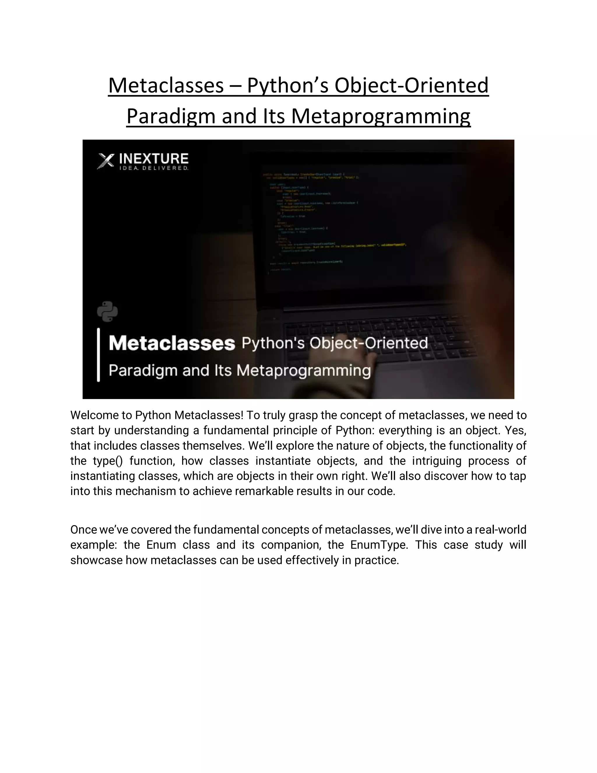 Metaclasses – Python’s Object-Oriented Paradigm and Its Metaprogramming ...