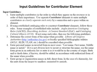 Input Guidelines for Contributor Element 