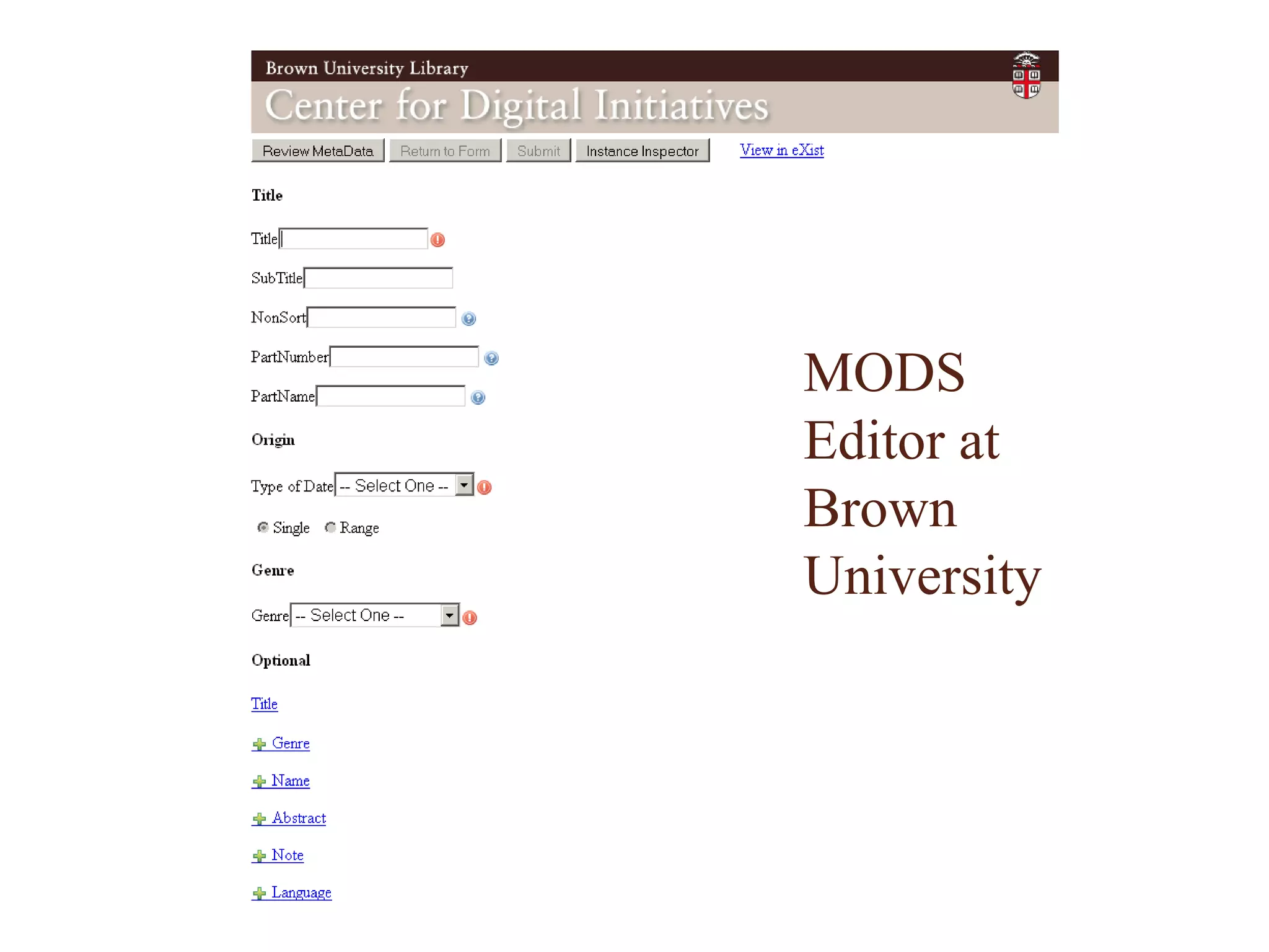 MODS Editor at Brown University 
