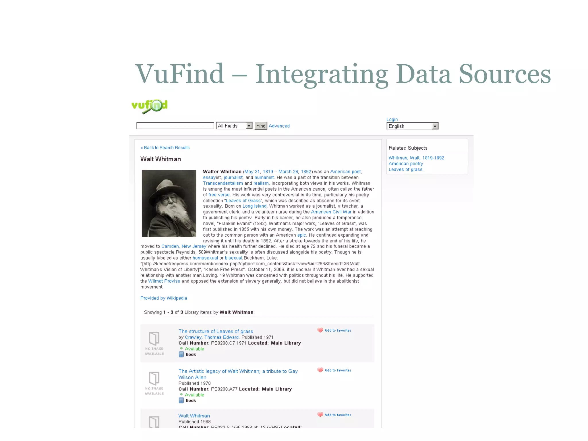 VuFind – Integrating Data Sources  