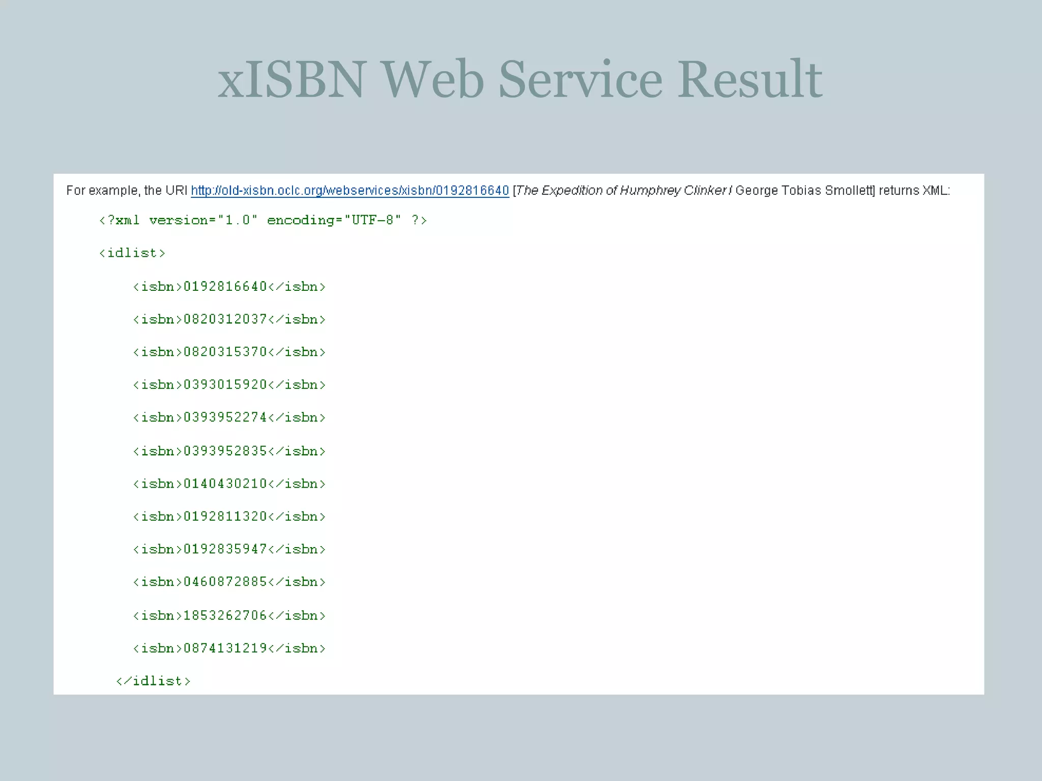 xISBN Web Service Result 