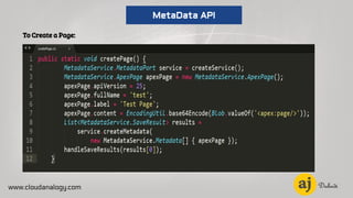 To Create a Page:
www.cloudanalogy.com
MetaData API
 