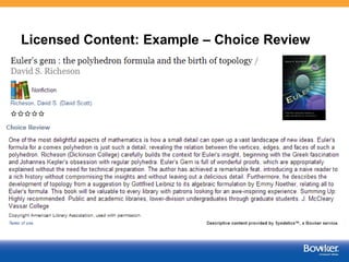 o Author Biographies
o Knowledge Profiles
o Bestseller Lists
o Media Mentions
o Awards
12
Bowker Created Content
 