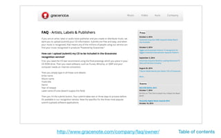 http://www.gracenote.com/company/faq/owner/ Table of contents
 