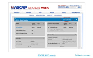 ASCAP ACE search Table of contents
 