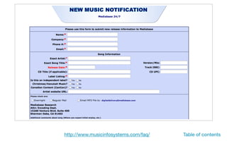 http://www.musicinfosystems.com/faq/ Table of contents
 