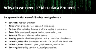 Why do we need it? Metadata Properties
Data properties that are useful for determining relevance:
● Location: Position or ...