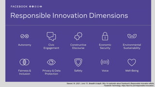 Stewart, M. (2021, June 17). Breadth & depth: Why I'm optimistic about Facebook's Responsible Innovation efforts.
Facebook Technology. https://tech.fb.com/responsible-innovation/.
 