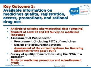 FIP-WHO META Istanbul, Turkey September 5, 2009 8
Key Outcome 1:Key Outcome 1:
Available information onAvailable informati...