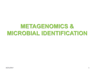 METAGENOMICS &
MICROBIAL IDENTIFICATION
10/21/2017 1
 