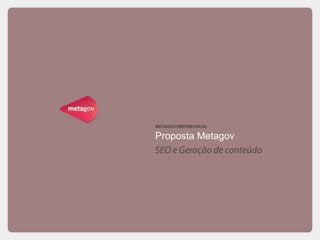 Case NewlandDistribuição de conteúdo & SEOA Newland, avaliada pela revista Carros como a melhor concessionária Toyota do Brasil, com presença no Ceará, Brasília, Teresina e Juazeiro do Norte, contratou os serviços da Metagov para aumentar sua relevância e autoridade dentro da internet.Apesar de reconhecida no mercado, a empresa registrava média de 70 acessos únicos diários ao portal institucional, não possuía um Page Rank e estava ausente nos principais termos de pesquisa relevantes para o mercado. Em um universo de conversão de mídias, a Newland também não fazia uso das redes sociais como forma de relacionamento e marketing.Após três meses de trabalho coordenado pela Metagov, o portal da Newland apresenta média de 800 acessos únicos diários e possui cerca de dois mil “amigos” nas principais redes sociais do país. Atualmente a empresa adquire peso 3 no PageRank  e aparece na primeira página do Google para alguns dos mais importantes termos de pesquisa.O blog Toyota Newland já aparece entre os primeiros 3 resultados do Google para a pesquisa “blog Toyota”, perdendo apenas para o site oficial da Toyota. 
