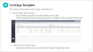 20
Getting Insights
• A technology called Looker …
– This provides a powerful Excel like interface to the data
– While pro...