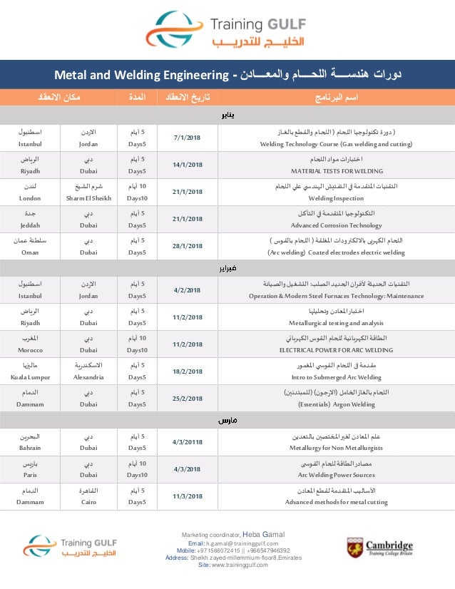 دورات هندســــة اللحــــام والمعــــادن لعام 2018 Metal And Weldin