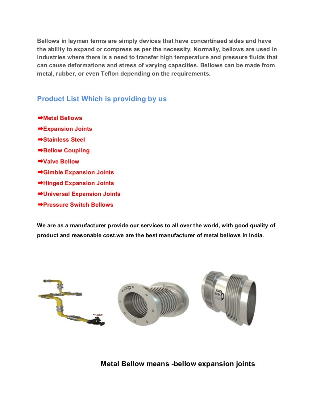 Metal bellows manufacturers in india