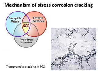Mechanism of stress corrosion cracking
Transgranular cracking in SCC
 