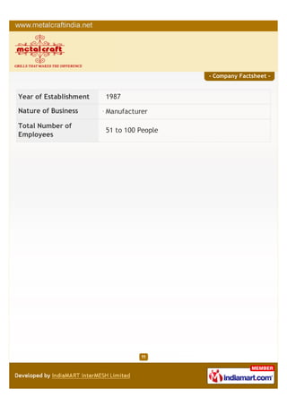 - Company Factsheet -


Year of Establishment   1987

Nature of Business      Manufacturer

Total Number of
              ...