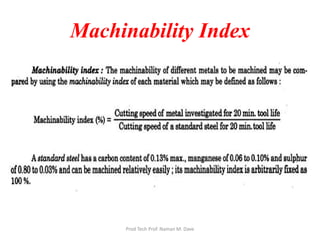 Machinability Index
Prod Tech Prof. Naman M. Dave
 