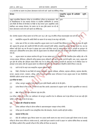 [भाग II—खण्ड 3(i)] भारत का राजपत्र : ऄसाधारण 57
1.1.4 फोरमैन का प्रमाण पत्र (केवल ओपनकास्ट्ट काया करने वाले खानों तक सीजमत) परीक्षा:
योग्यता व्यवहाररक ऄनुभव की ऄवजध ,
प्रकृजत
और
जववरण।
ईच्चतर माध्यजमक जवद्यालय परीक्षा या आंटरमीजडएट परीक्षा या मान्द्यताप्राि बोडा
या जवश्वजवद्यालय से प्राि समकक्ष योग्यता या माआननग आंजीजनयररग के ऄलावा
ऄन्द्य दकसी भी जवर्य में जडप्लोमा या जडग्री या केंर सरकार द्वारा ऄनुमोददत ईससे
संबजन्द्धत ऄन्द्य समकक्ष योग्यता; मेट प्रमाण पत्र के साथ (वैसे प्रमाण पत्र भी जो
केवल ओपनकास्ट्ट काया करने वाले खानों तक सीजमत है)।
िून्द्य
नोट: फोरमैन सक्षमता परीक्षा प्रमाण पत्र के जलए धारा 10.1 और 10.2 में वर्णणत परीक्षा सफलतापूवाक पास करने की िता पर।
1.2 व्यवाजहररक ऄनुभव दक ऄवजध दकसी एक खदान में एक सिाह से कम मंजूर नहीं होगी ।
1.3 प्रत्येक खान में जलए गए प्रत्येक व्यवहाररक ऄनुभव प्रमाण पत्र में ऄभ्यथी जजस हैजसयत से काम दकया हो, काम की प्रकृजत
और ऄनुभव की िुरूअत और समाजि की जतजथ की सटीक जानकारी होनी चाजहए। व्यवहाररक ऄनुभव का कोइ प्रमाण पत्र, तब तक
स्ट्वीकार नहीं होगा जब तक दक खान के प्रबंधक द्वारा प्रदान नहीं दकया जाता है। प्रबंधक प्रमाण पत्र पर ऄभ्यथी का हस्ट्ताक्षर को
प्रबंधक द्वारा ऄजभप्रमाजणत करना होगा। कोइ भी ऄनुभव प्रमाण पत्र स्ट्वीकाया नहीं होगा जब तक बोडा द्वारा जनधााररत फॉमा में जलया न
गया हो।
1.4 ऄनुभव प्रमाण पत्र प्रबंधक कायाालय की मुहर के साथ प्रबंधक द्वारा ही हस्ट्ताक्षररत और ददनांदकत होना चाजहए और न दक
ईत्पादन प्रबंधक, वेंरटलेिन, ऄजधकारी/ वररष्ठ प्रबंधक/ सुरक्षा ऄजधकारी अदद द्वारा। क्षमता, काया की प्रकृजत, काम, स्ट्थान, ऄनुभव और
िुरू होने की तारीख और प्रजिक्षण समाि जतजथ स्ट्पष्ट रूप से ऄंदकत होना चाजहए। ऄभ्यथी को अवश्यक रूप से जवजिष्ट स्ट्थान पर
हस्ट्ताक्षर करना होगा। कोइ भी ऄनुभव प्रमाण पत्र स्ट्वीकाया नहीं होगा जब तक बोडा द्वारा जनधााररत फॉमा में जलया न गया हो।
1.5 काया के घंटों के बाहर प्राि व्यवहाररक ऄनुभव स्ट्वीकाया नहीं है।
1.6 जडग्री / जडप्लोमा के बाद दकसी भी पदनाम (पयावेक्षक, सहायक पयावेक्षक, ऄजभयंता, सहायक ऄजभयंता, सहायक ओवरमैन,
सरदार, सहायक सरदार, कामगार, प्रजिक्षु, अदद) के तहत वास्ट्तजवक खनन पररचालन में प्राि ऄनुभव खनन में प्राि पीजीपीटी/
पीडीपीटी अदद के बराबर माना जा सकेगा ।
2.0 परीक्षा का प्रकार:
2.1 परीक्षा, कम्पप्युटर अधाररत टेस्ट्ट (सीबीटी) द्वारा होगी जजसकी ऄवजध दो घंटे की होगी ।
2.2 प्रत्येक जवर्य के जलए प्रश्नों को बोडा को जमा दकए जाएंगे। अवश्यकता के ऄनुसार प्रश्नों को बोडा ऄनुसमर्णथत कर सकता है
।
2.3 ऄंकः परीक्षा के जलए कुल ऄजधकतम 100 ऄंक होंगे।
2.4 परीक्षा ईत्तीणा होने के जलए एक ईम्पमीदवार को कम्पप्युटर अधाररत टेस्ट्ट के ऄजधकतम ऄंक के 50 प्रजतित से कम प्राि नही होने
चाजहए ( याजन 100 में कम से कम 50) ।
3.0 पहचान और परीक्षाओं का संचालन:
5.1 प्रत्येक ईम्पमीदवर परीक्षा के दौरान सजचव के अवश्यकतानुसार व्यवहार करेगा करेगी
/ ।
3.2 परीक्षा हाल में ऄभ्यथी के पास आलेक्रोजनक गेजेट जैसे मोबाइल, लेपटॉप आत्यादद नहीं होने चाजहए।
4.0 कदाचार के जलए दण्ड:
4.1 कोइ भी ईम्पमीदवार झुठा/ जमथ्या प्रमाण पत्र ऄथवा नकली प्रमाण-पत्र जमा करता है ऄथवा झुठी घोर्णा करता है ऄथवा
परीक्षा के दौरान गलत तरीके का ईपयोग करता है, ईसको बोडा द्वारा मामले के तथ्यों के अधार पर ऄयोग्य घोजर्त दकया जा सकताहै
और जनजित ऄवजध के जलए अगामी परीक्षा के जलए वंजचत भी दकया जा सकता है।
 