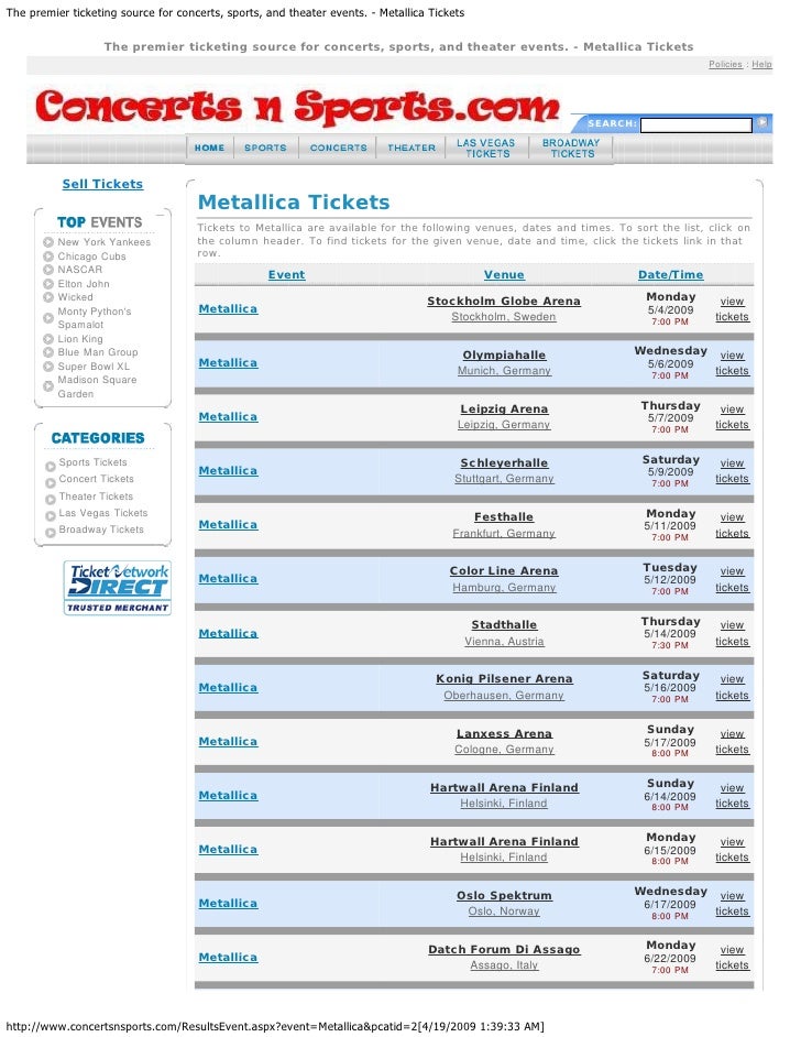 Metallica concert dates