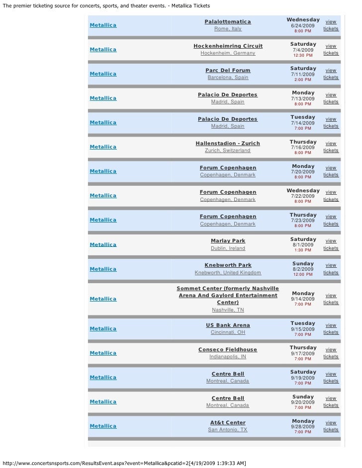 Metallica concert dates