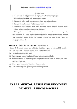 RECOVERY OF METALS FROM ELECTRONIC WASTE (e-scrap). | DOC